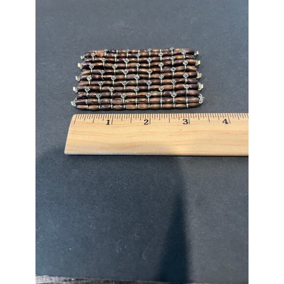 Vintage Boho Multi-Tone Bronze Metal Beaded with Rhinestones Stretch Bracelet - Picture 4 of 6